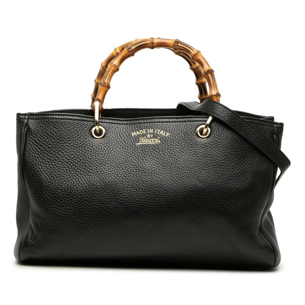 Gucci Bamboo 2way Shoulder Bag Black Leather
